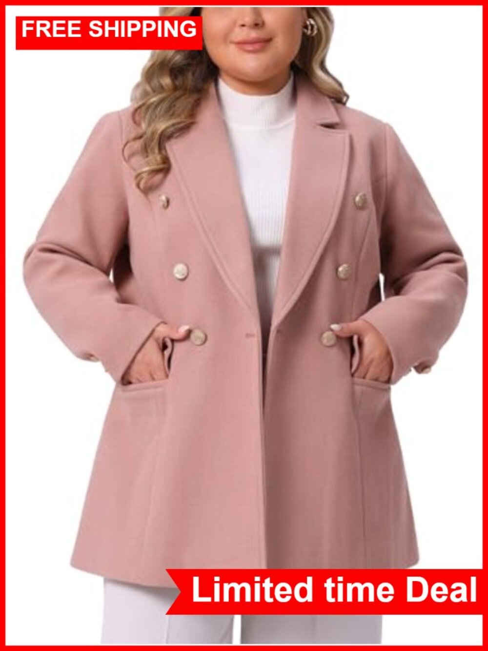 Plus Size Peacoat Double-Breasted Notched Lapel Trench Coat